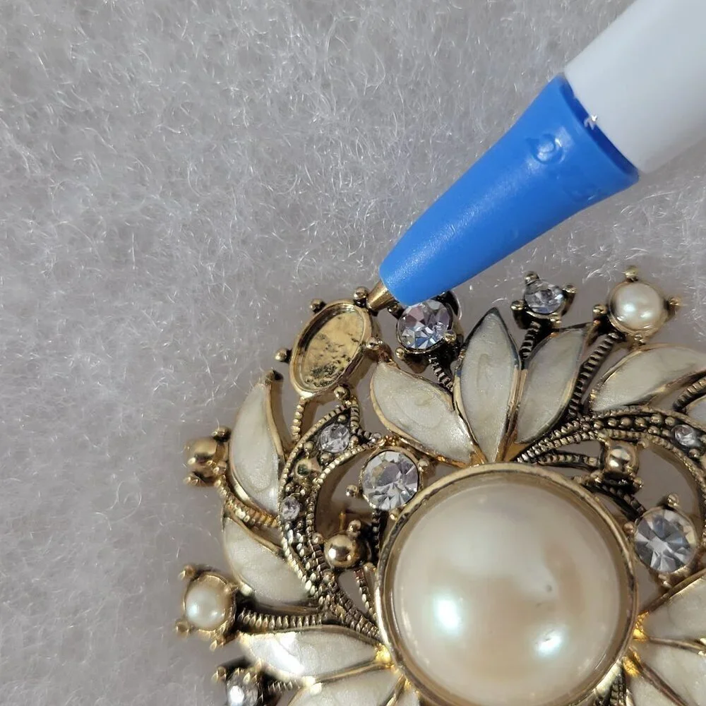 Vintage Monet Gold-Tone Faux Pearl Rhinestone Floral Brooch Pin Missing Stone